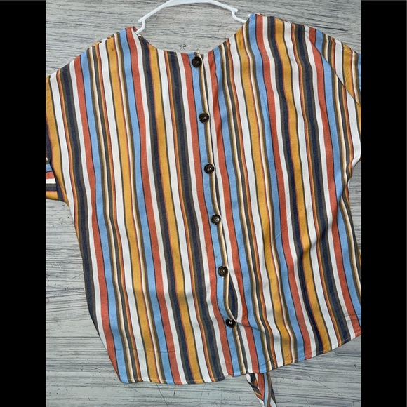 Rainbow Roll Sleeve Tie Front Blouse - Picture 4 of 9